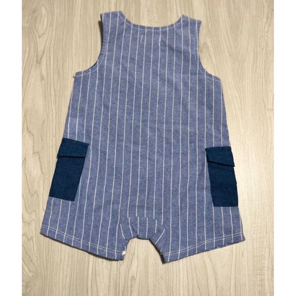 Mud Pie chambray 3-6m NWOT romper Jon Jon Dump truck applique construction - Picture 2 of 4